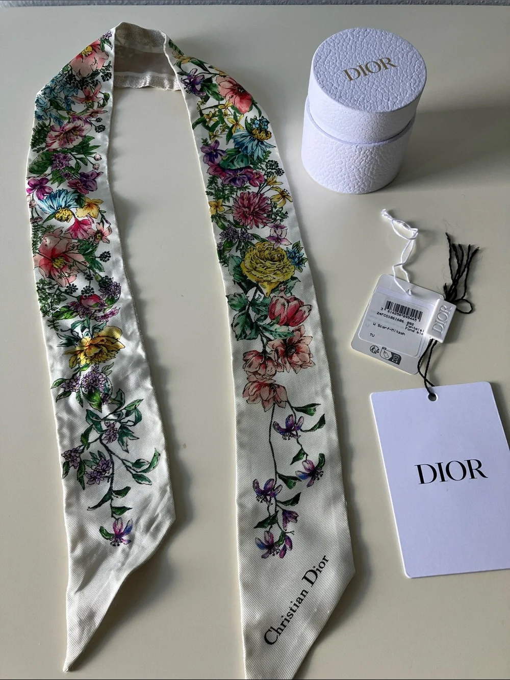 Christian Dior Silk Scarf Floral on Ivory Back ground